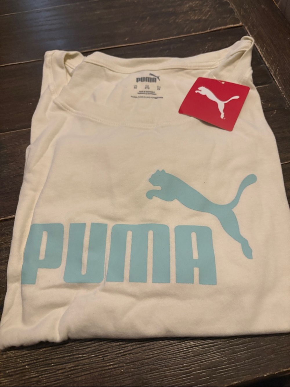 Puma White cropped tee  with Light Blue Logo